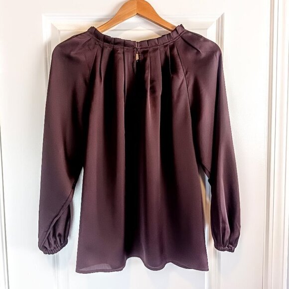 Ann Taylor Brown Pleated Ruffle Neck Tunic Top NWT - Picture 3 of 6